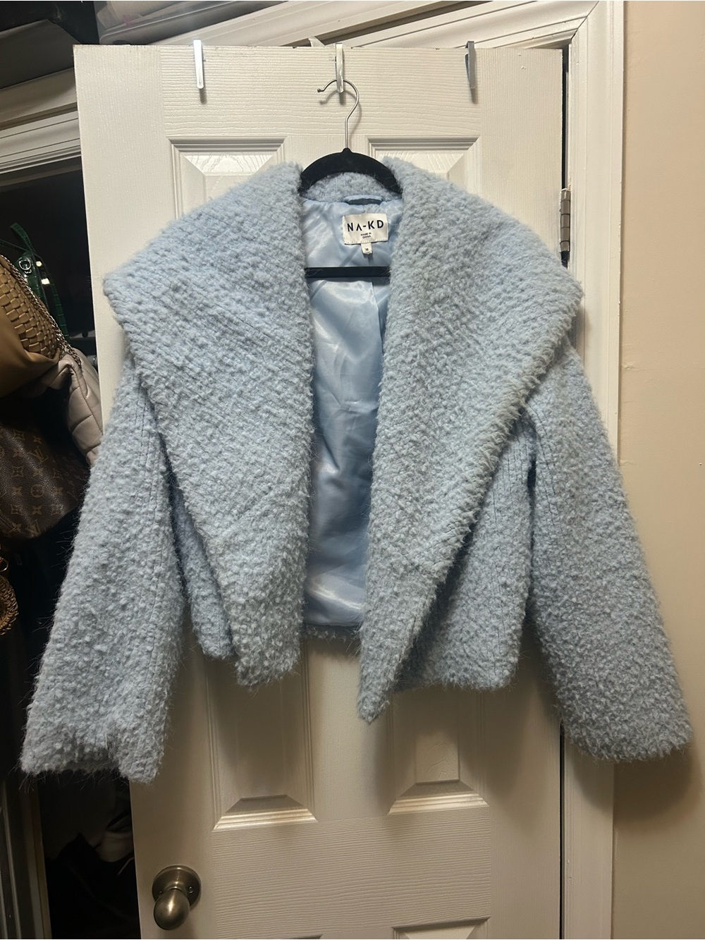 NA-KD Baby Blue Teddy Bouclé Open Front Jacket